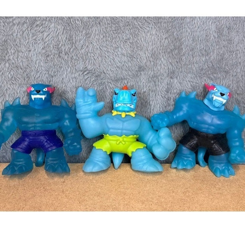 Heroes of Goo Jit Zu Action Figure Lot Tyro Rock Jaw Blue Stretchy‎ Squishy 3pc
